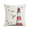 Watercolor Painting Nautical Lighthouse Ocean Seagull Boat Home Sofa Cushion Cover Home Decor Pillowcase