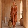 Summer Maxi Dresses for Women, Square Neck Sleeveless Casual Loose Long Dress, Beach Vacation Sundress with Pockets