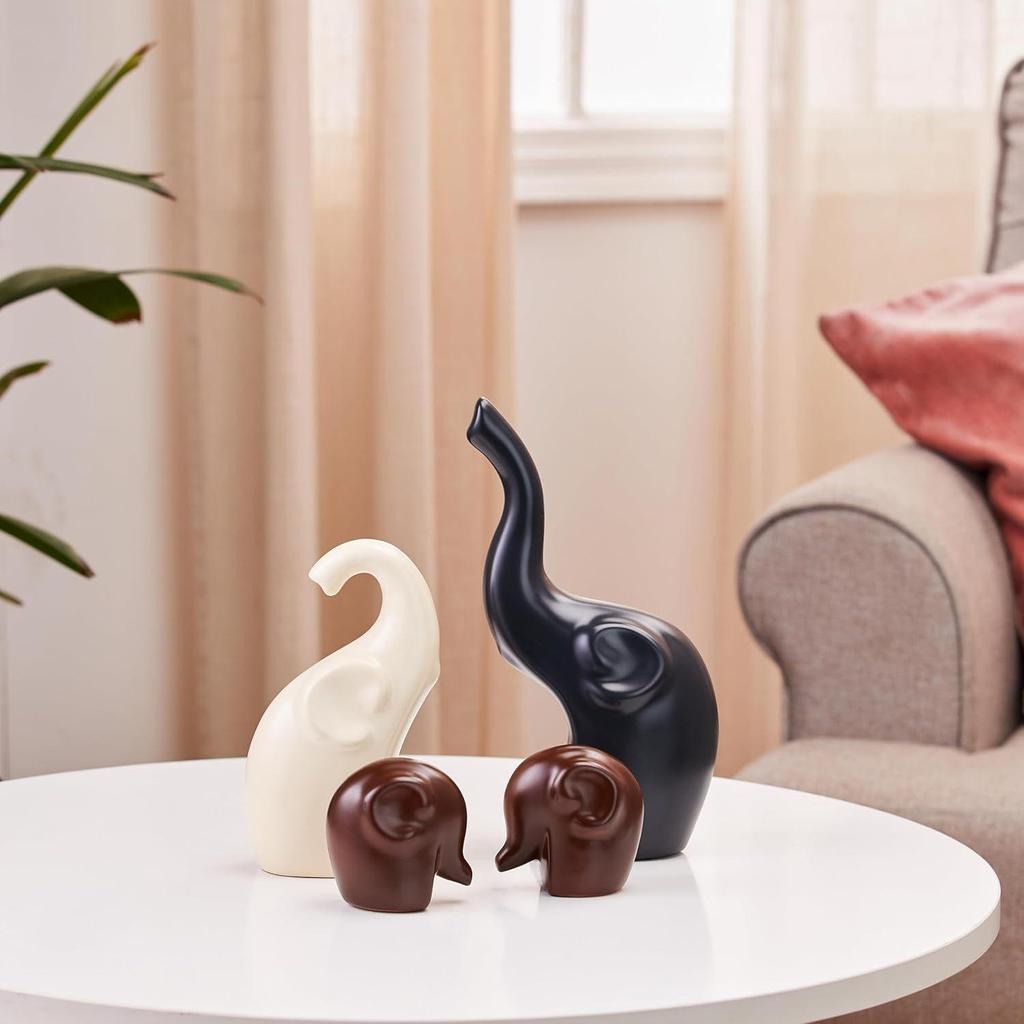 Home Decor Elephant Family Matte Finish Ceramic Fantasy Figures(Set of 4 Pieces,Multicolor)