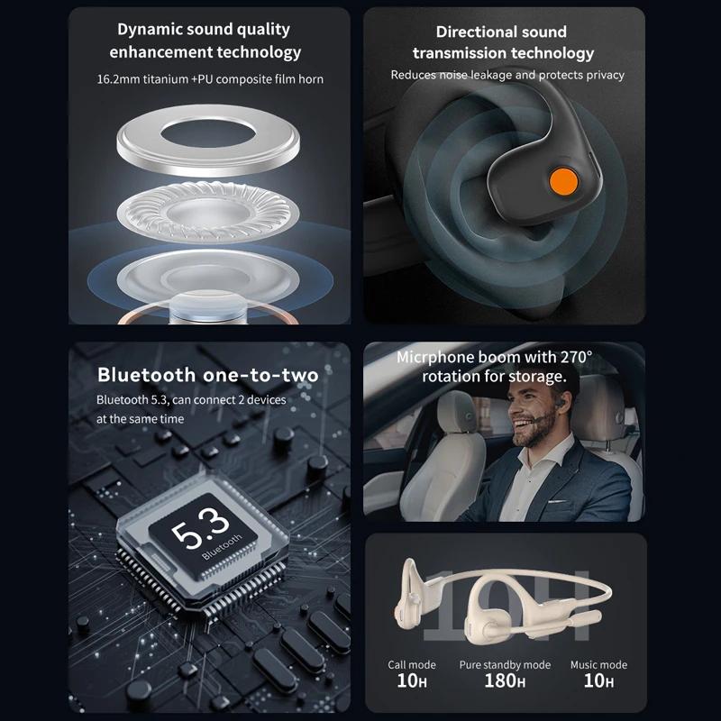 Portable Open Ear Headphones Sports AI Translator Noise Cancelling Mic BT 53 Quick Charge IPX5 Waterproof for Running Gym