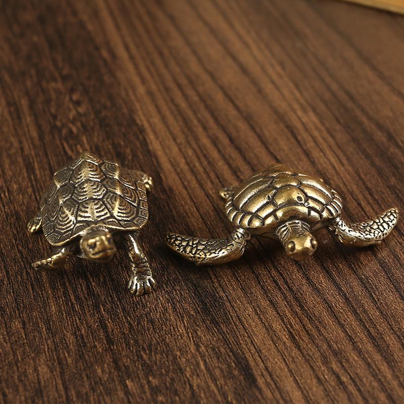 Mini Turtle Statue Vintage Brass Tortoise Figurines Desktop Feng Shui Ornament Miniatures Antique Tea Pet Crafts Gifts