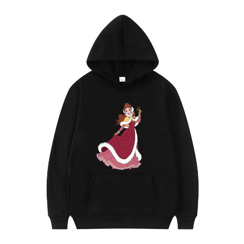 Disney Kráska a zvíře Princezna Vzor Dámské Volné Černé Podzimní Topy Oblečení Svetry Dámské Levné Y2k Mikiny Pánské Sportovní