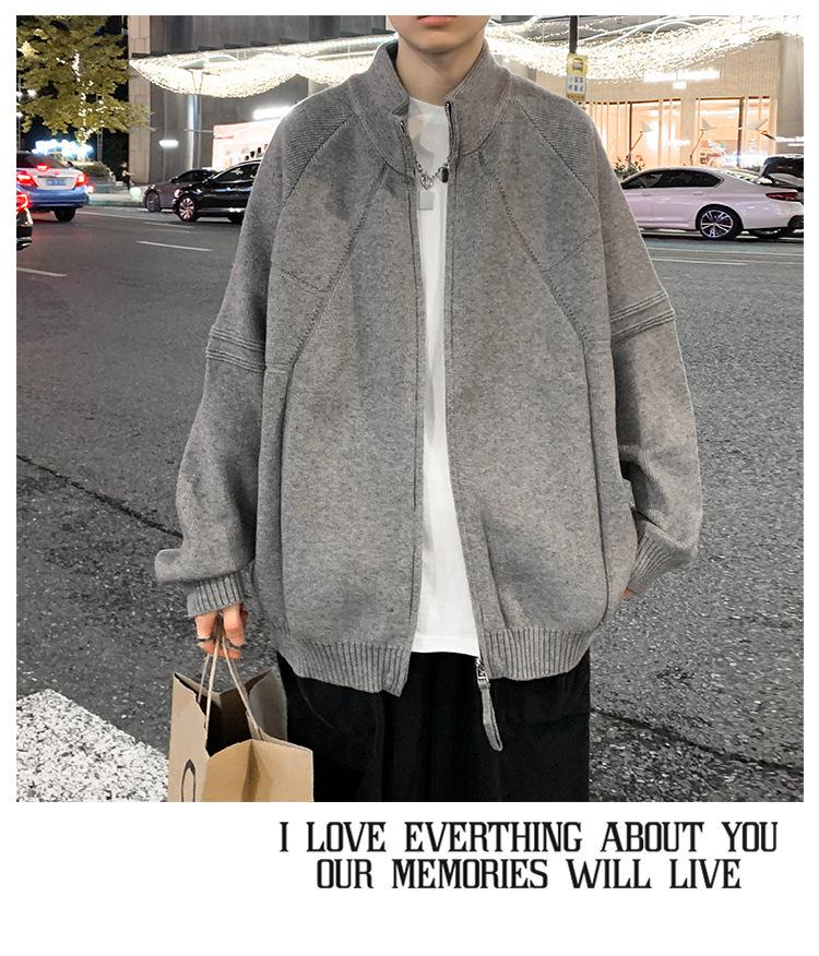 Herren-Strickjacke mit Stehkragen, locker geschnitten - Trendige amerikanische Strickware für Frühling und Herbst