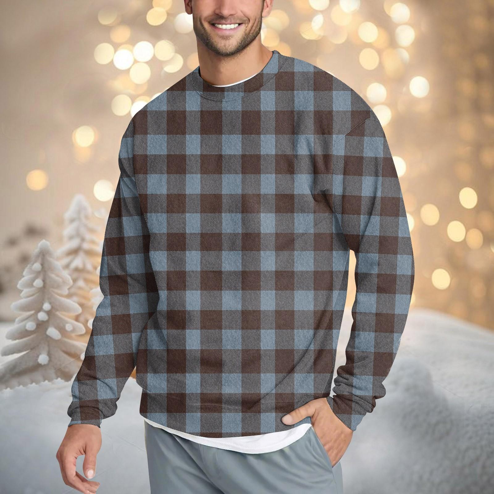 

Мужская повседневная мода удобная клетчатая круглая горловина пуловер толстовка свитшот XL тёмно-синий