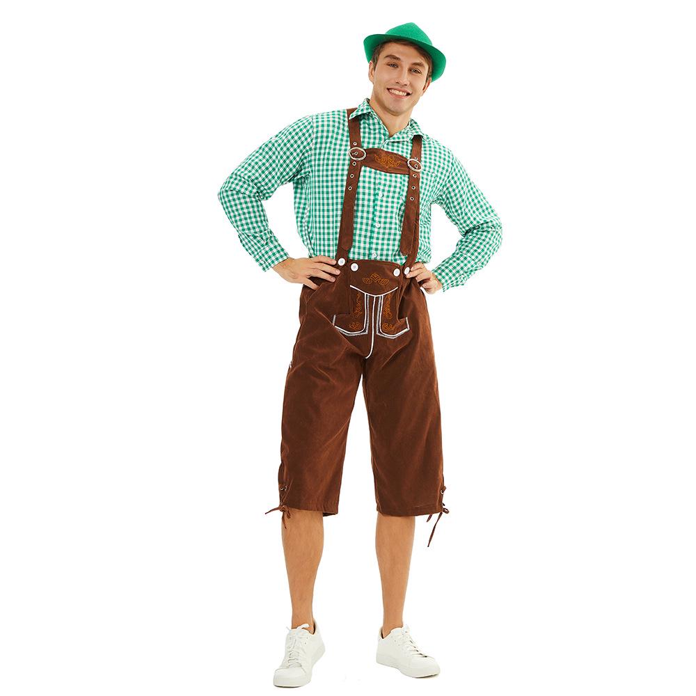 Herren Bayerische Oktoberfest Lederhose mit kariertem Hemd - Übergröße verfügbar