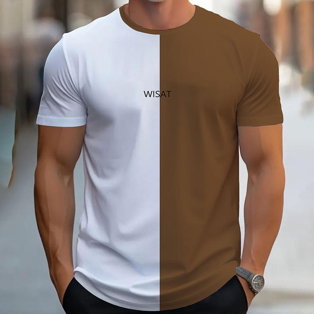 

Летний топ с круглым вырезом, 3D-принтом с градиентной цветовой блокировкой, модная повседневная мужская футболка с коротким рукавом S