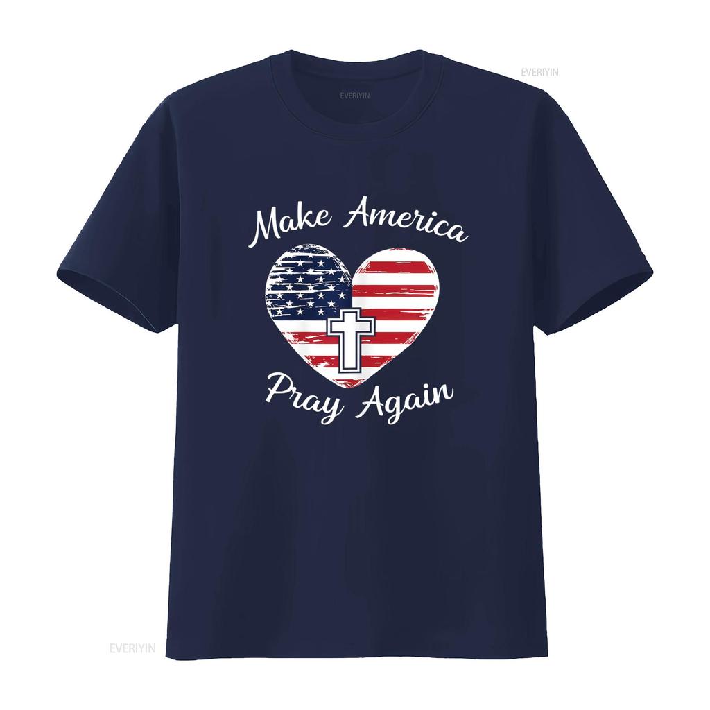 Make America Pray Again Christian USA Heart Distressed T Shirt Vintage Washed Soft Slightly Streetwear Graphic