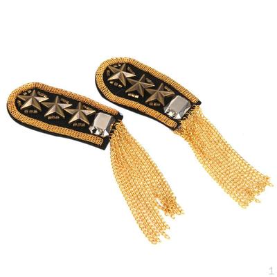 Mode Herren Uniform Stern Quaste Kette Epauletten Schulterklappen Abzeichen 1 Paar (Gold)