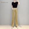 Raphenny Women's New Chinese Style Velvet Elastic Waist Long Pants