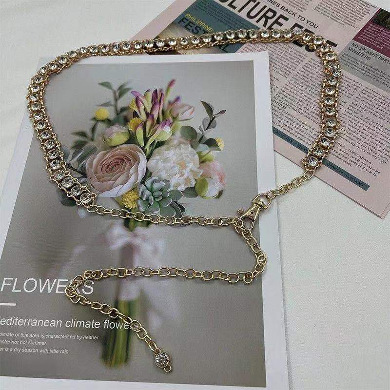 Korean Version of Metal Chain Rhinestone Waist Chain for Women Fashion Versatile Coat Sweater Jk Plaid Skirt Belt Waist Chain