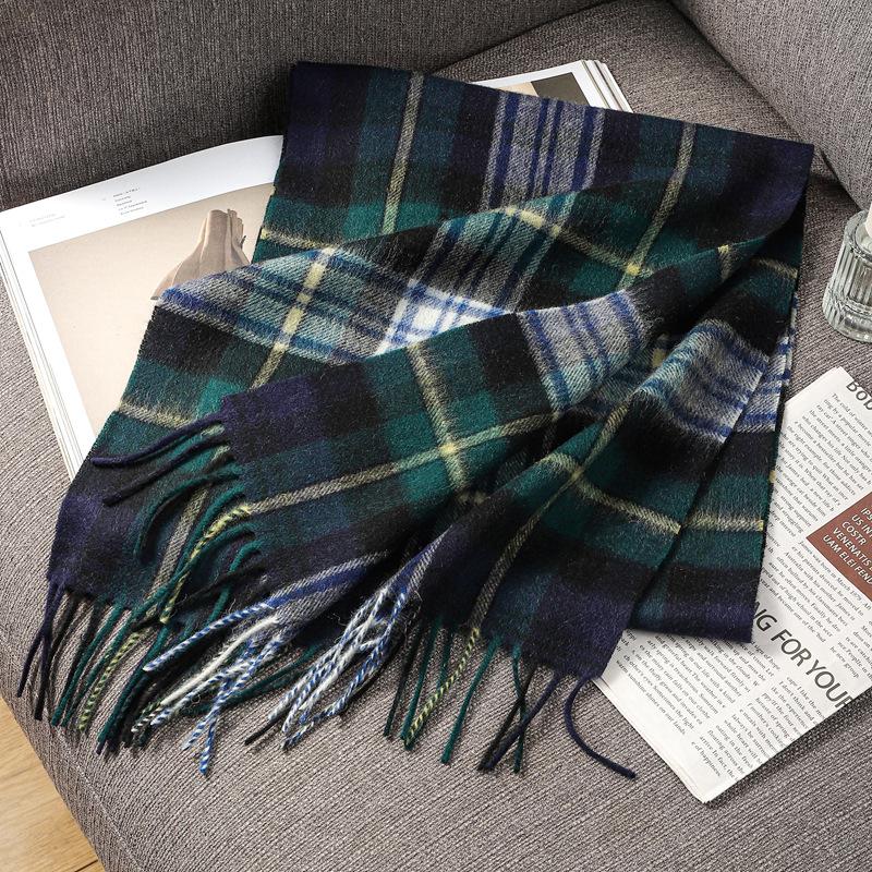 Autumn and Winter Scarves 100% Lamb Wool Scarves Plaid Scarves Unisex Fringed Warm Scarves