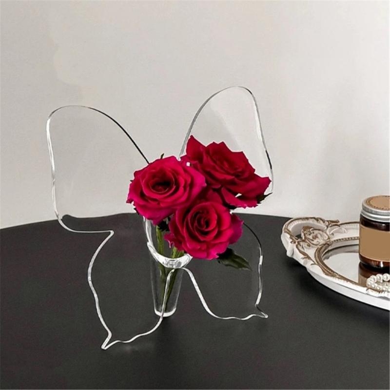 Clear Acrylic Butterfly Frame Vases Unique Art Flower Holder Container for Home Office Wedding Centerpieces Decors Gift