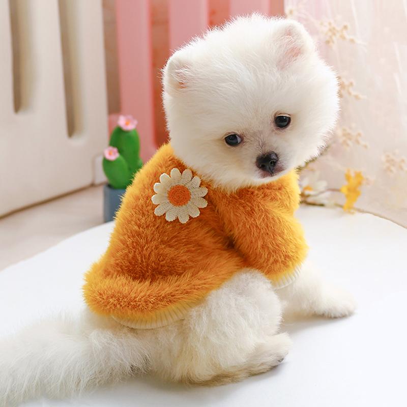Dog Fleece Sweater Puppy Hoodies Floral Sweatshirt Cute Small Dog Winter Clothes Cold Weather Plush Cat Outfits