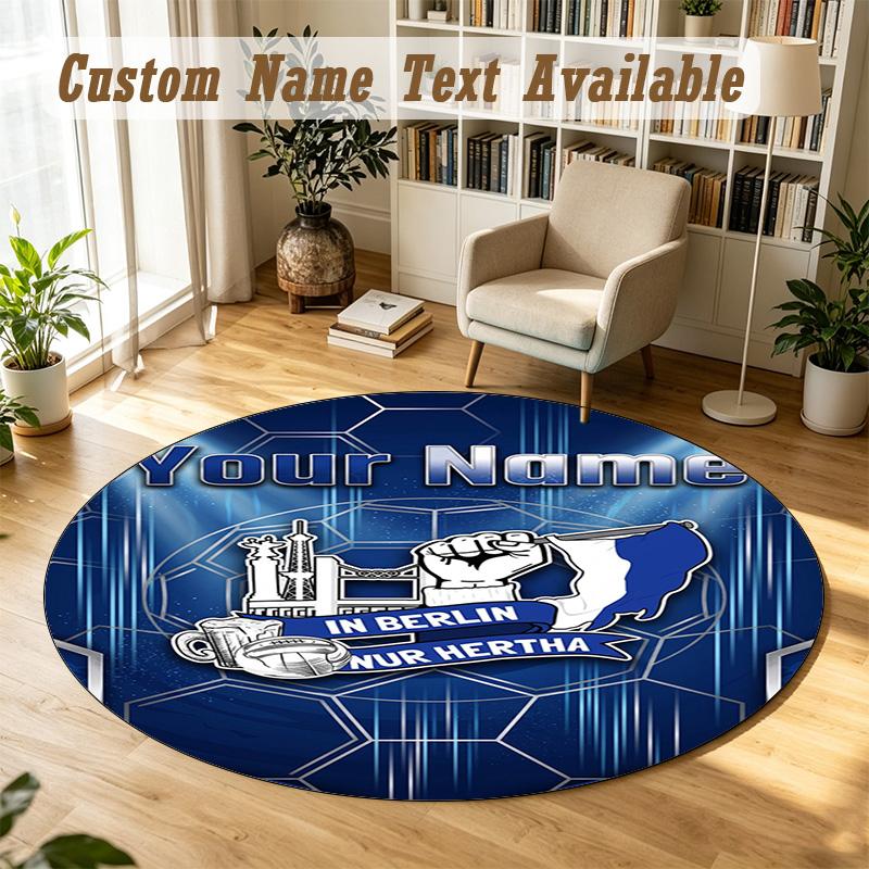 Round Rug Custom Namehertha Bsc Pattern Non Slip Carpet Home Floor Decor