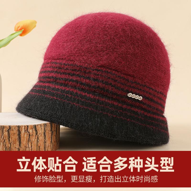 Medium mother hat Female fleece thickened rabbit fur warm wool hat Medium elderly grandmother cotton hat Knitted hat