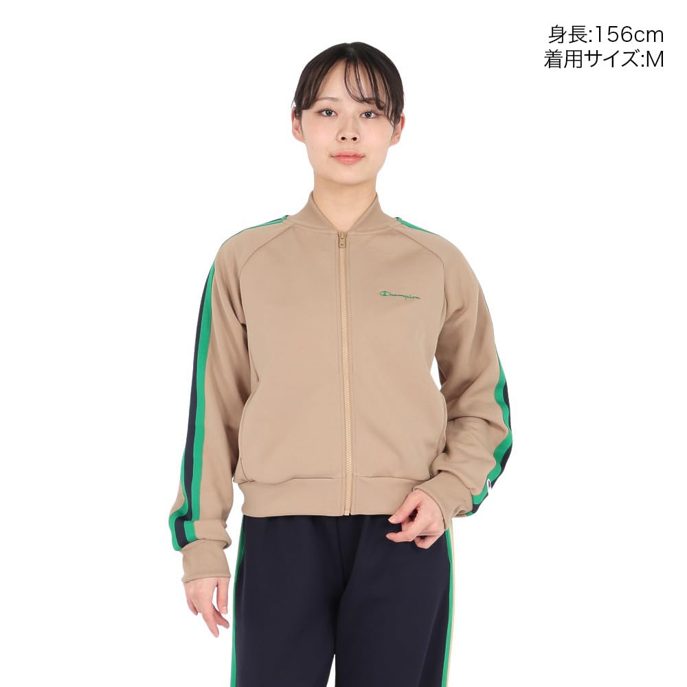 Champion Basic Long Sleeve Zip Cardigan with Embroidered Sand Women's Sweatshirt, Beige, CW-B003
