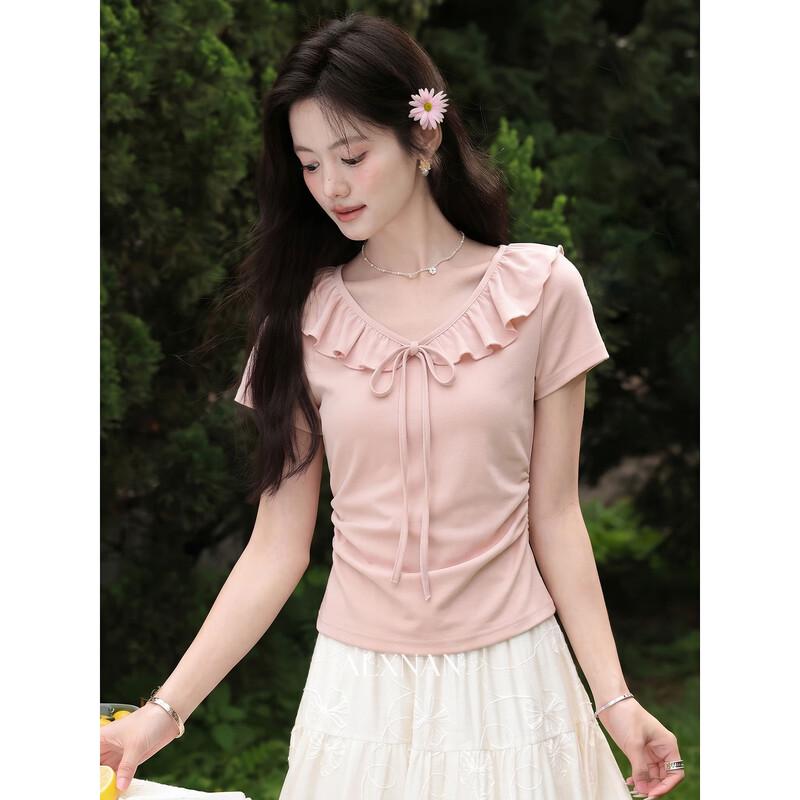 Women s V-Neck Ruffle Slim Fit T-Shirt S
