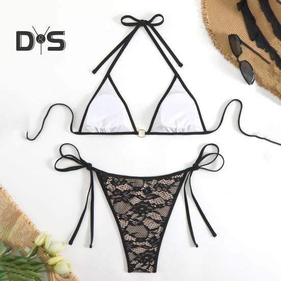 2 stk/sett Dame Bikini Sett Halter Badebukse med Sløyfe Snøring Lav midje Svømmebukser Sett Slangeskinnmønster Delt Design Strandklær