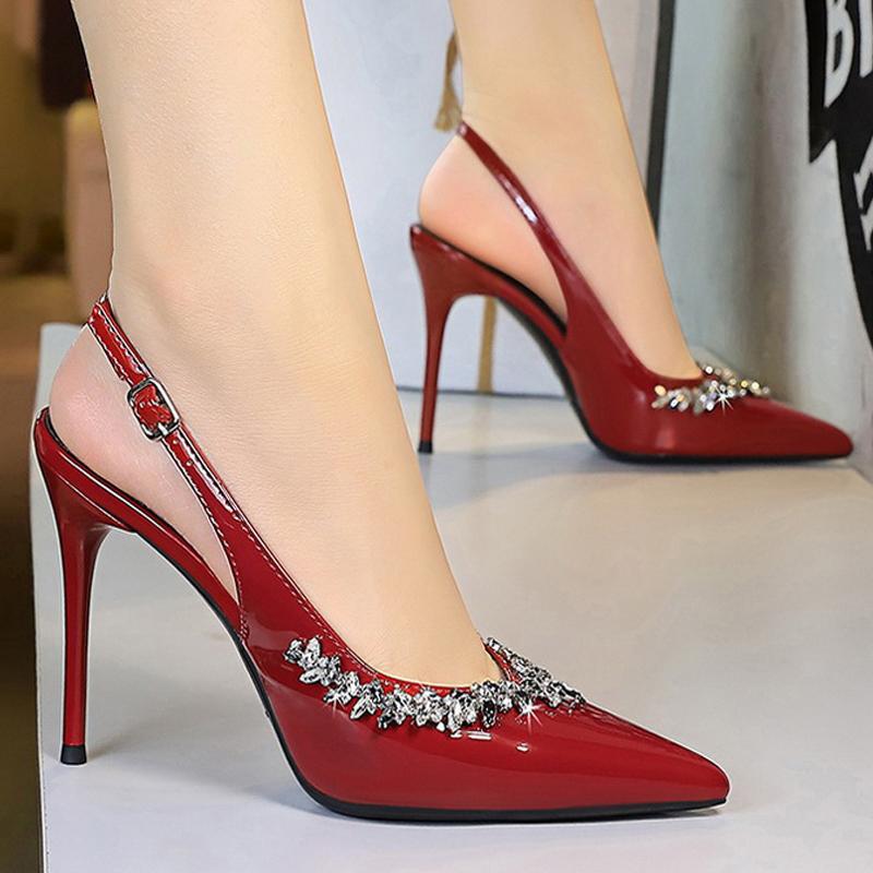 Sexy Rhinestone high heels Luxury Women Pumps Stiletto Heels 10 cm Buckle Women's high-heeled Sandals Summer Shoes Women Heels