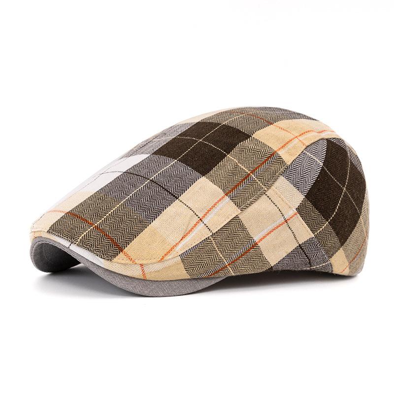 Colorful plaid beret for men and women, artistic forward hat, thin design, spring and autumn British retro newsboy hat