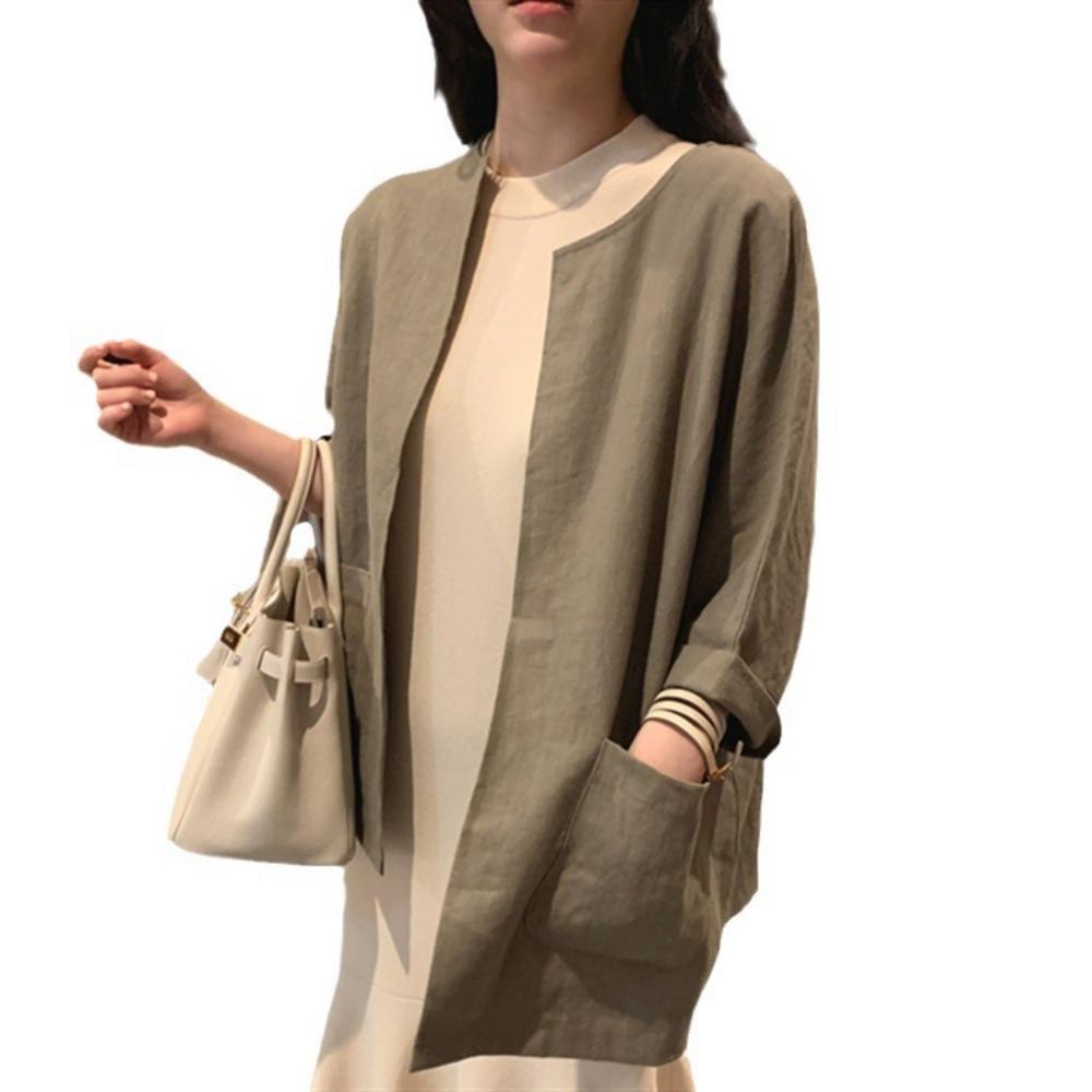 Silk Cotton Linen Top Women Spring Summer New Retro Simple T-shirt for Women