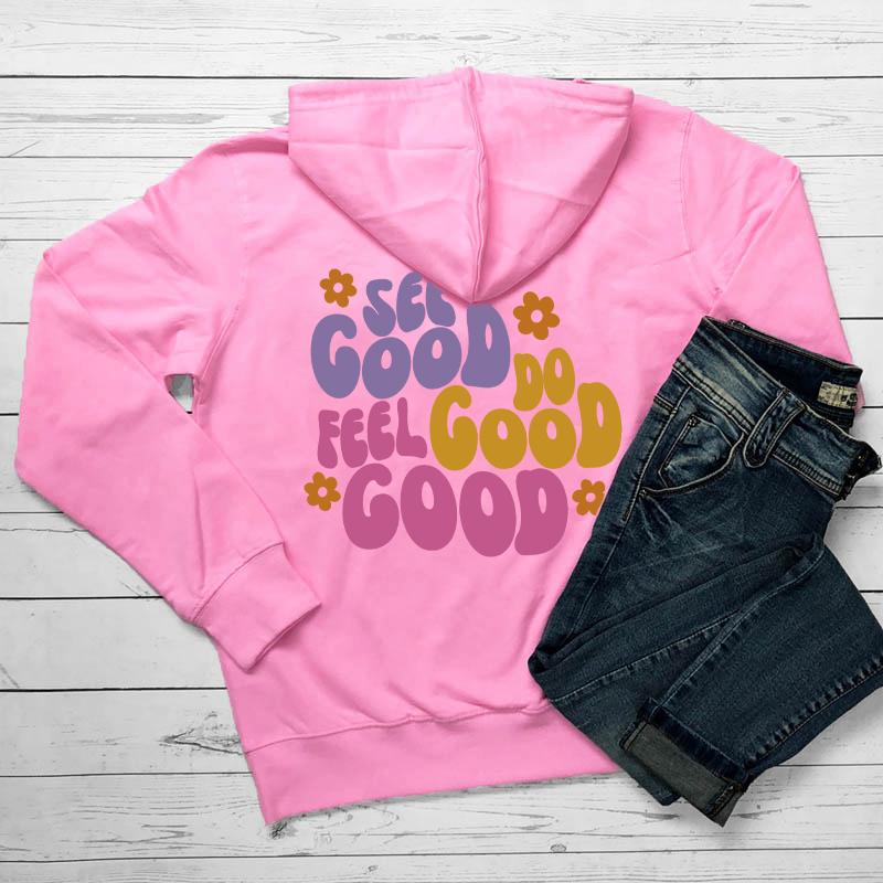 

See Good Do Good Feel Good Толстовки с принтом на спине Позитивные высказывания Модная толстовка с капюшоном Женская повседневная хлопковая толстовка с капюшоном Tumblr 3XL розовый