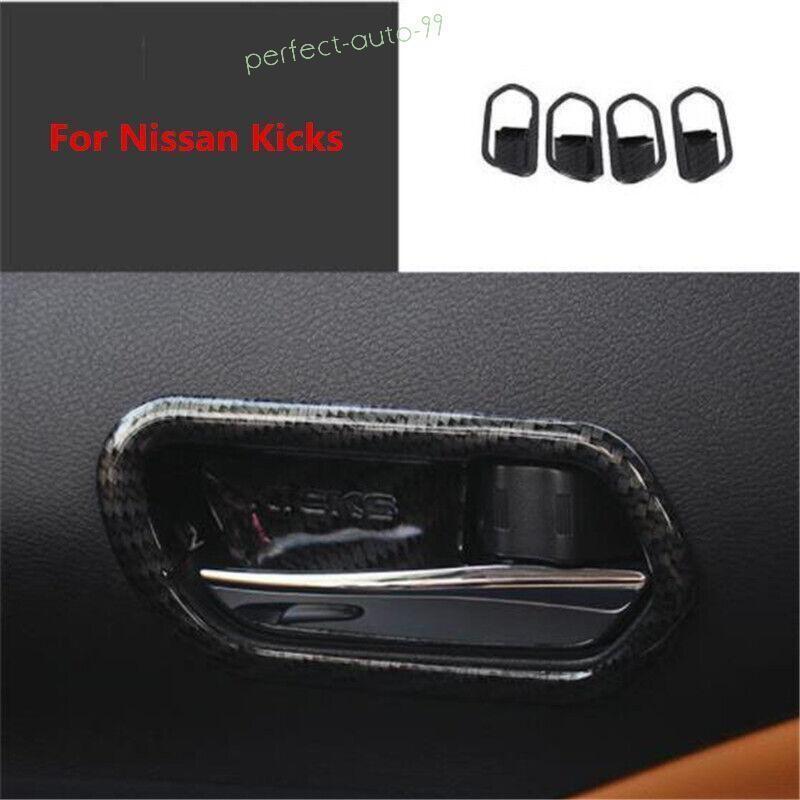 For Nissan Kicks 2018-2024 ABS Carbon Fiber Inner Door Handle Lock Frame Trim 4x