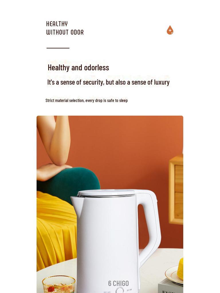 Originaler 2,5-Liter-Wasserkocher mit Wärmespeicherung, Verbrühungsschutz und Trockenbrandschutz.