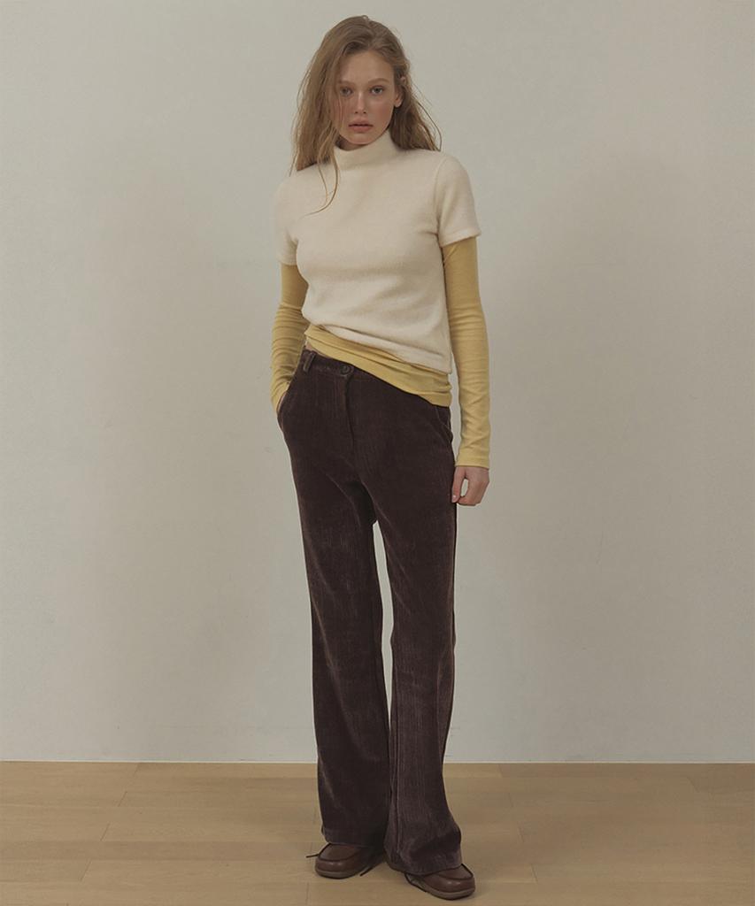 Lonkeu Corduroy Velvet Span Bootcut Pants (Brown)