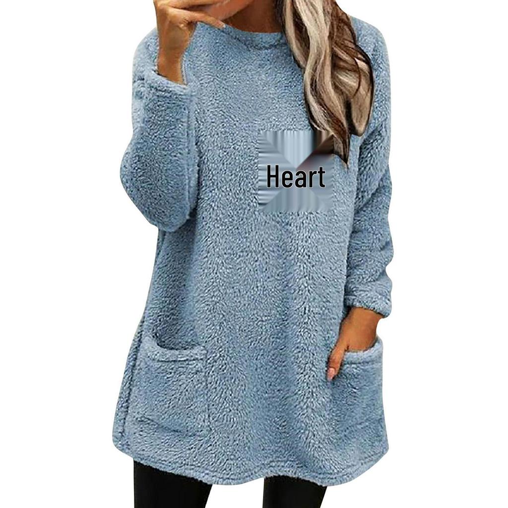 Autumn/Winter Women's Paw Print Double-sided Fleece Sweatshirt with Pockets