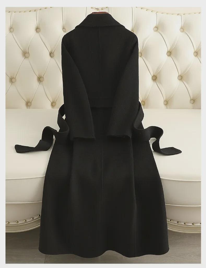 Women's Double-Faced Cashmere Coat: Mid-Length, Over-Knee, Slim Fit, Straight Shoulder, 2024 Autumn/Winter New Style.