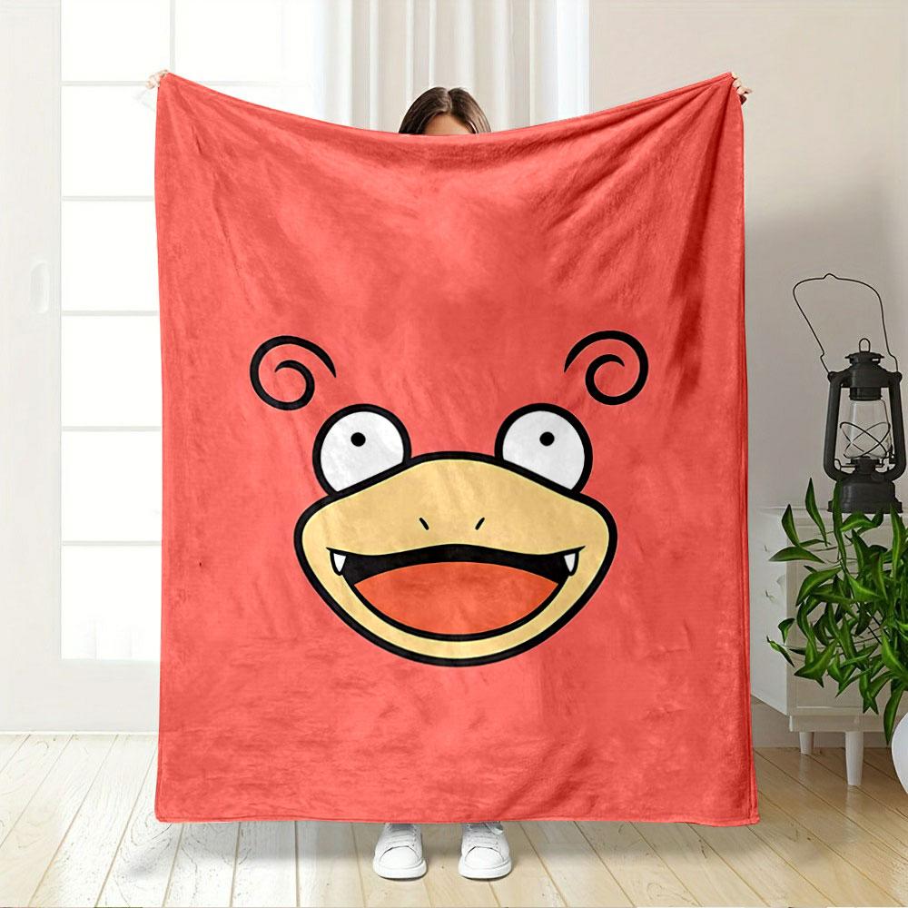 A Cartoon Face with Swirly Ears, Wide Eyes, and an Open Smiling Mouth. for All Seasons Blanket Lunch Break Throw Gift