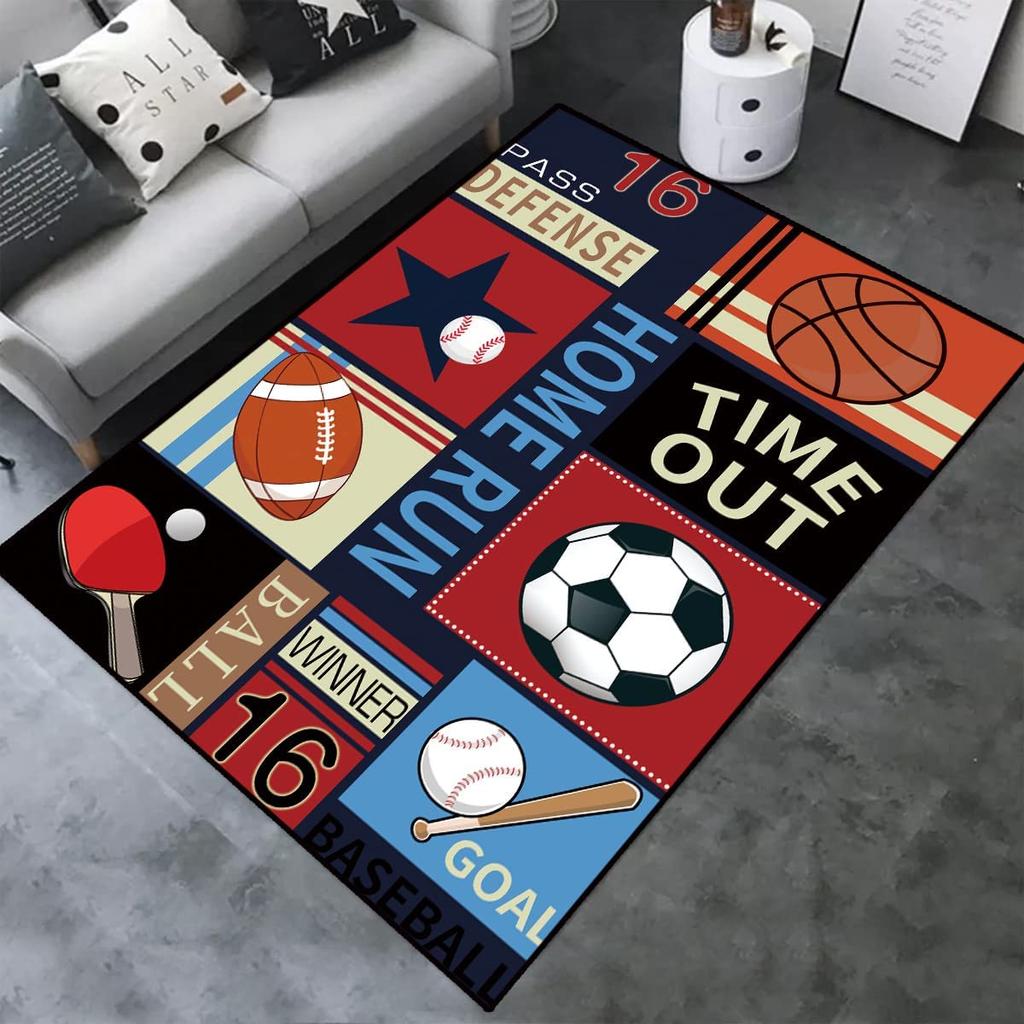 Living Room Basketball Soccer Rug Home Decor Teen Boys Large Area Rug Playroom Bedroom Floor Mat