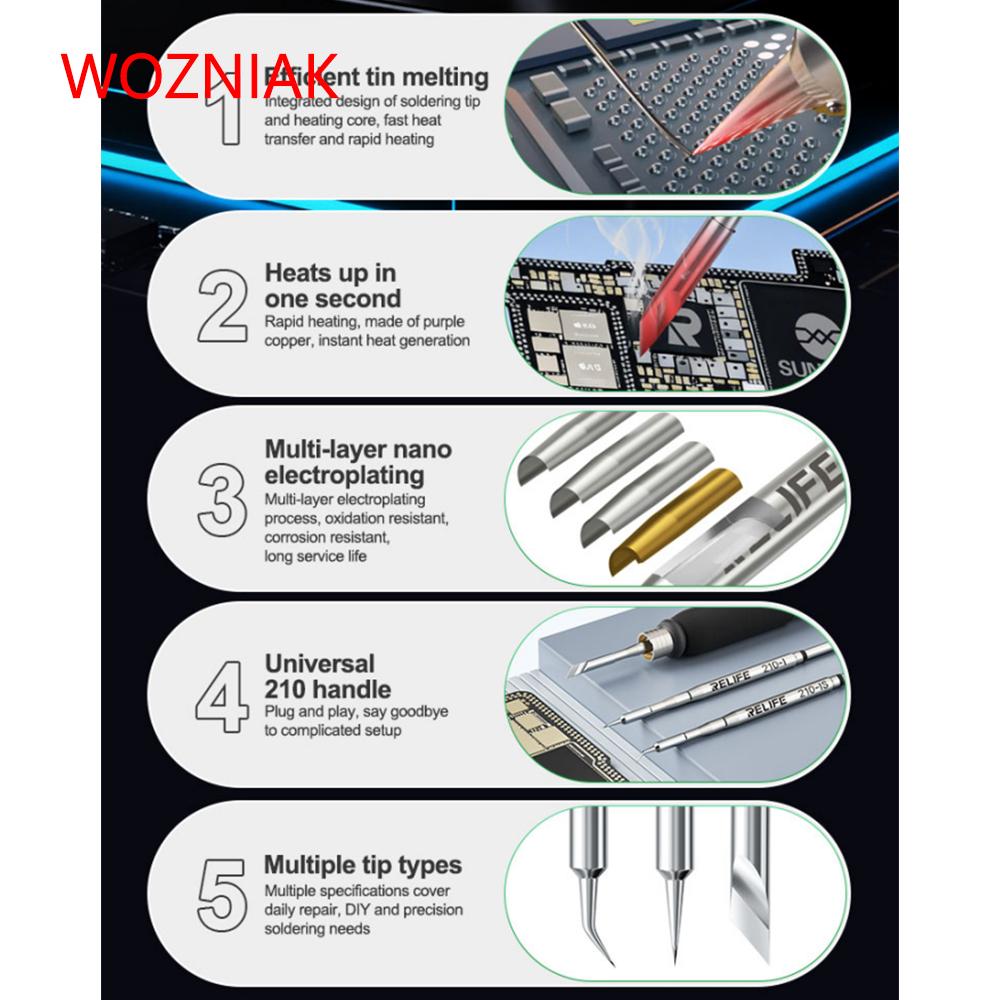 RELIFE 210 Soldering Iron Tip Set I/S/K Soldering Tip and Core Fast Heat Transfer and Rapid Heating for 210 Handles Tools