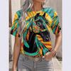 Round Neck 3D Animal Printed Top Fashionable Casual Short Sleeved Women's T-shirts - Soft Medium Stretch Polyester Fabric Summer Relaxed Fit Clothing