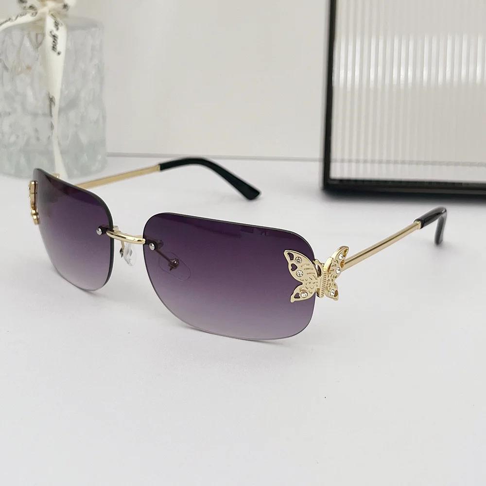 Rimless Butterfly Square Sunglasses Women For Men Vintage Sun Glasses Luxury Brand Designer Steampunk Pink Eyeglasses Uv400