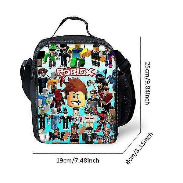Roblox Printed Kids Insulated Lunch Bag, School Picnic Crossbody Insulated Tote Bag for Boys Girls D