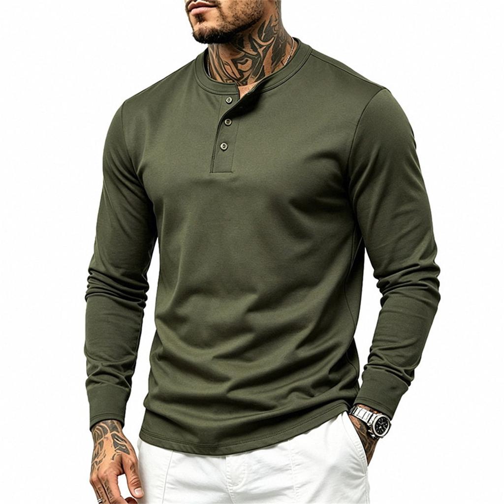 Men's Long Sleeve Half Button Shirt Casual Top for Everyday Wear