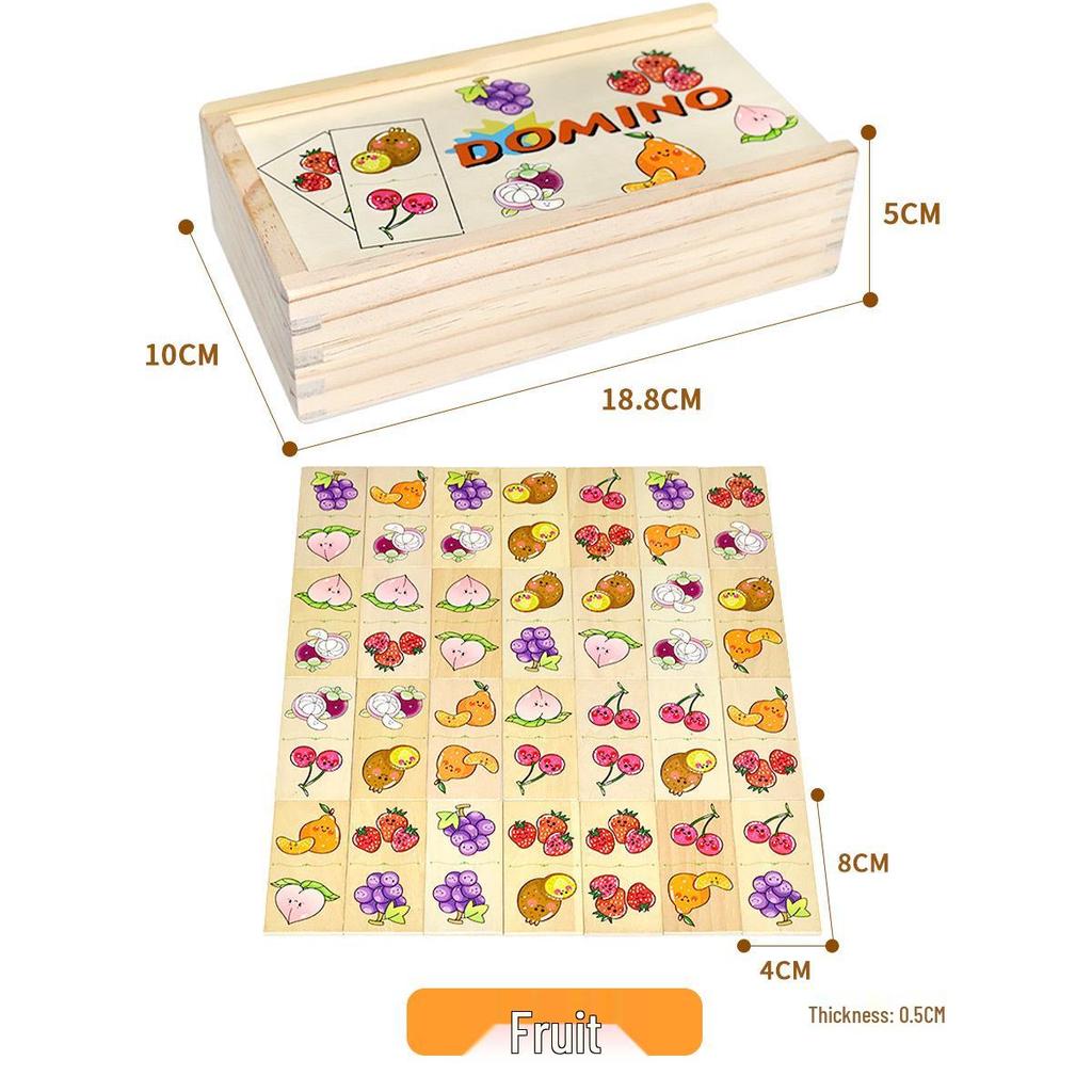 28-Piece Animal & Fruit Domino Puzzle Set for Kindergarten