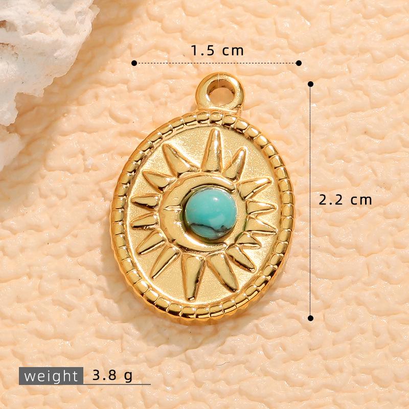 European Retro Turquoise Geometric Oval Pendant - Stainless & Titanium Steel Jewelry for Women