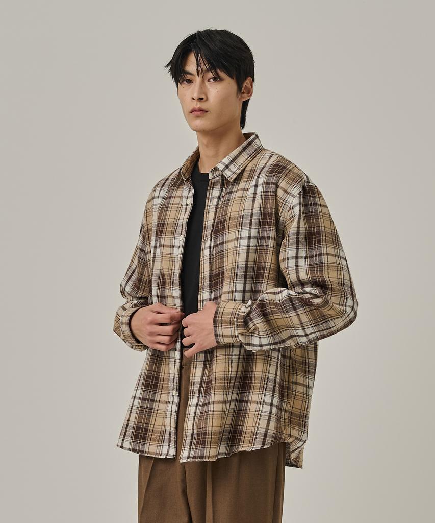 ANALOG MOOD Flannel Semi-Check Shirt (Brown)