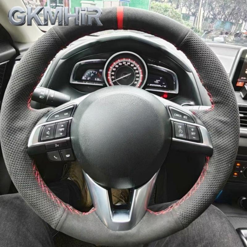 ization Car Steering Wheel Cover Accessories Hand Sewing Suede Leather For Mazda 3 Axela 2013-2016 Mazda 6 Atenza Mazda 2 Black Thread