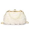 Women Rose Flower Evening Bag with Chain Floral Pearl Handbag Elegant Dinner Bag Pearl Crossbody  Female Bridal Bag