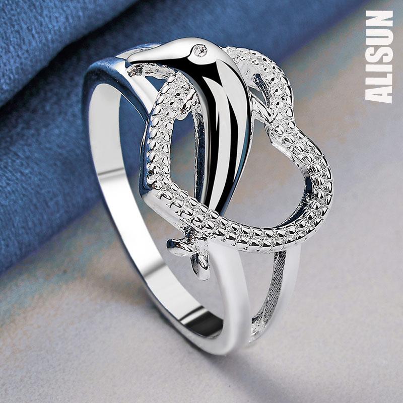 925 Sterling Silver Dolphin Heart AAA Zircon Ring Fashion Wedding Jewelry