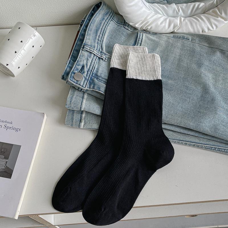 Miu Wind Stacking Socks Children Spring And Summer Hollow Thin Mid-Tube Cotton Socks Contrasting Color Tide Stockings Student Socks