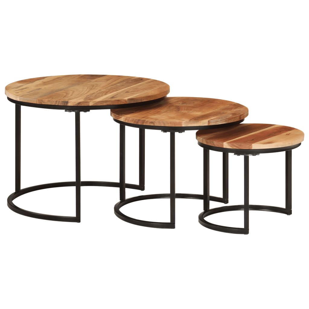  Slotted Tables, 3 Pcs., Solid Acacia Wood