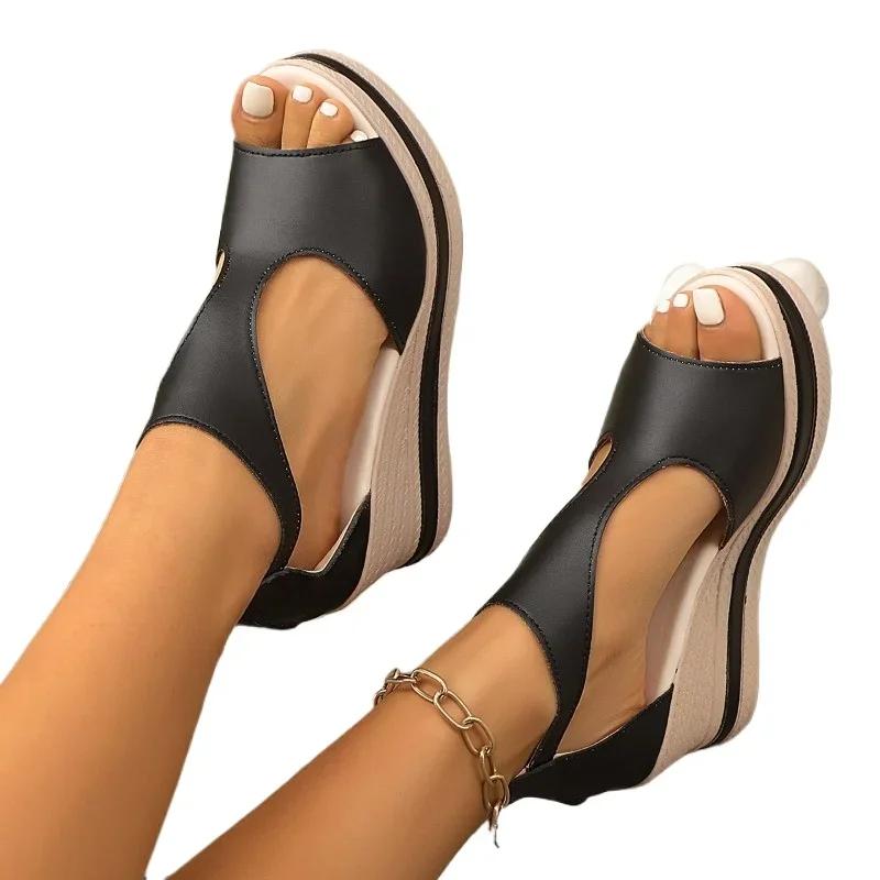 Fashion Ladies Shoes 2025 Hot Sale Back Zipper Women's Sandals Fashion Peep Toe Casual Women Summer New Plus Size Platform Wedge Sandals