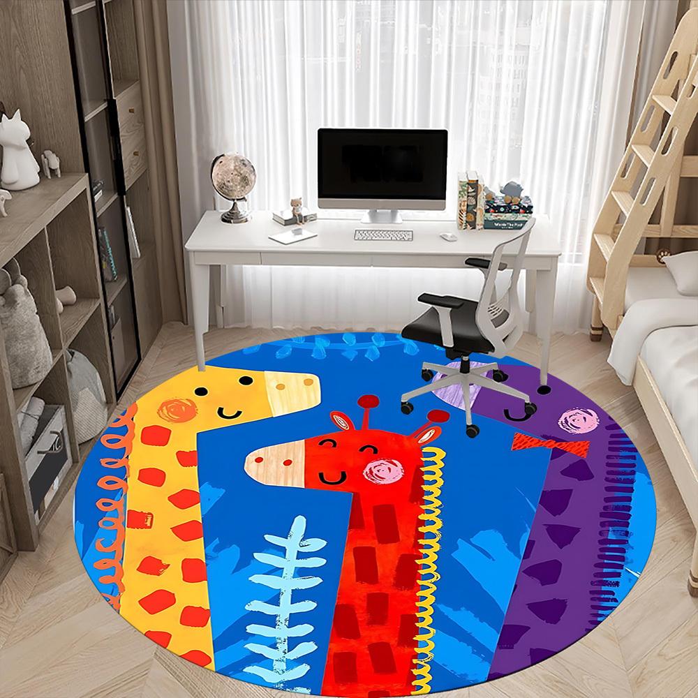 1PC Giraffe Print Office Round Area Rug, Indoor Mat Suitable ForOffice, Under Office Chairs Bedroom Living Room Home Decor, Room Deco, D153