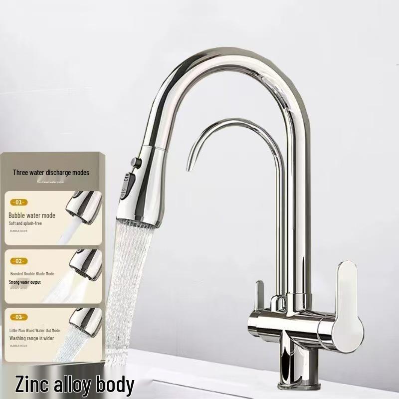 All-Copper 3-in-1 Pull-Out Kitchen Faucet with Hot, Cold, and Pure Water Options