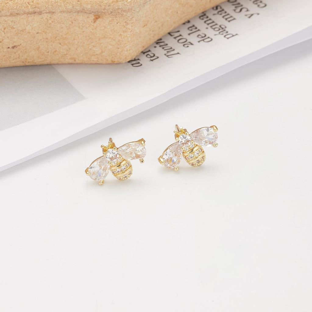 Kolczyki pszczoły z cyrkoniami mikro-inkrustowanymi, igła srebrna S925 dla kobiet: Prosty, Elegancki Wzór Zwierzęcy